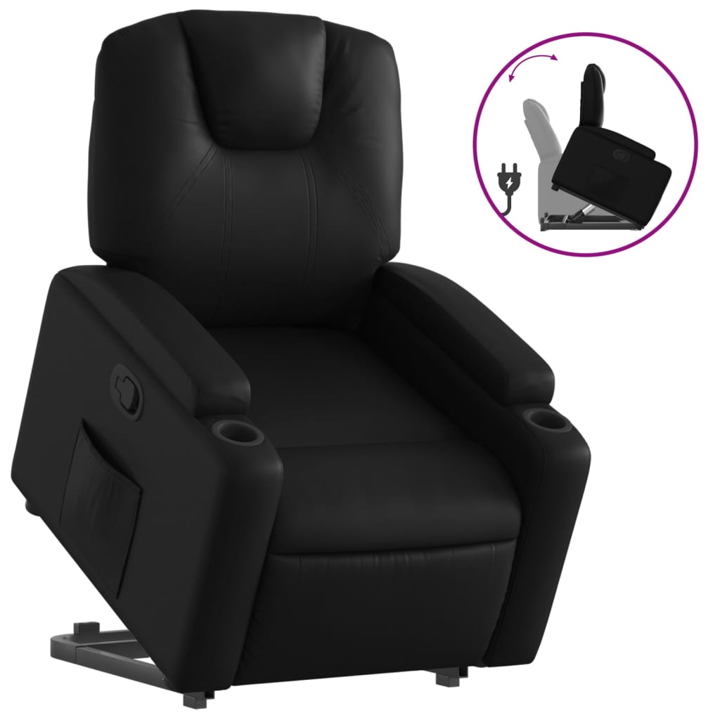 vidaXL Sillón reclinable elevable cuero artificial negro