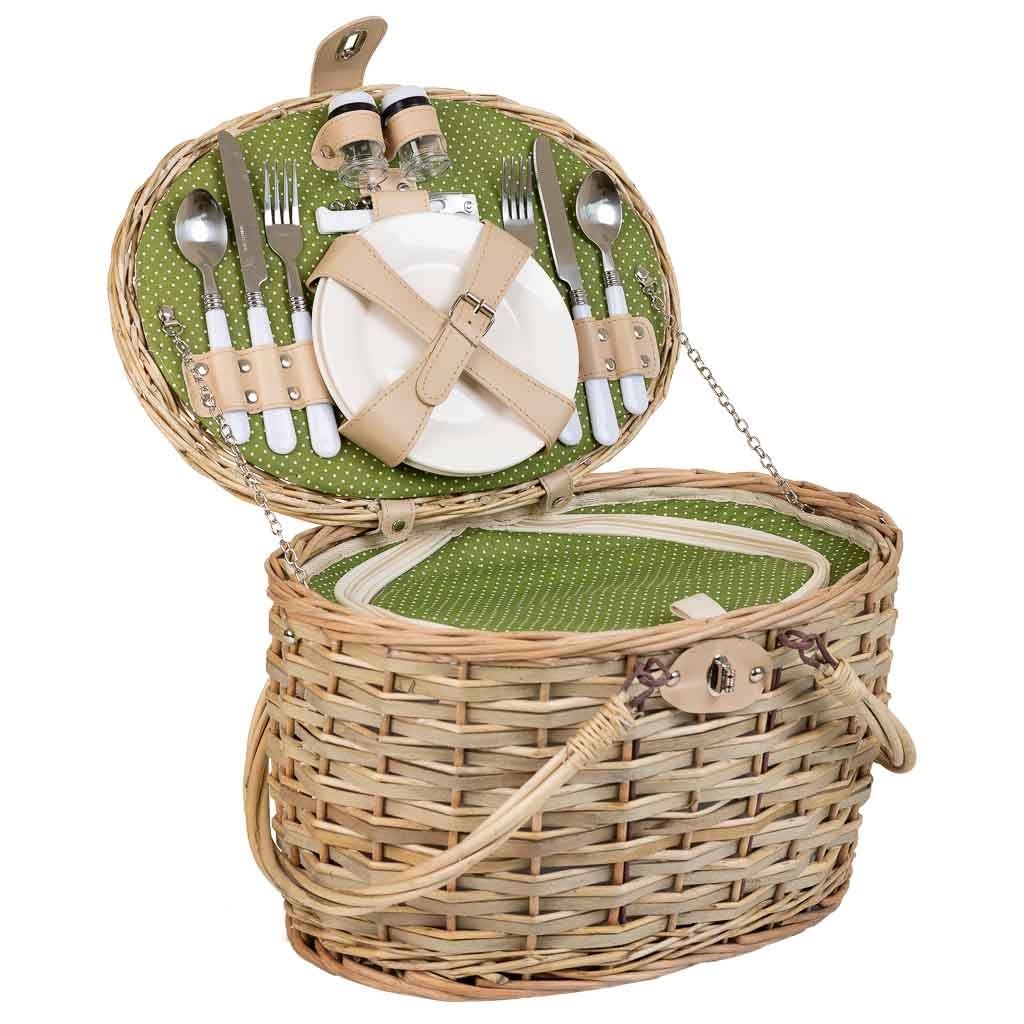 Wonderlust Deco - Cesta de picnic marrón y verde 40x28x25 Marrón 40x28x25h cm