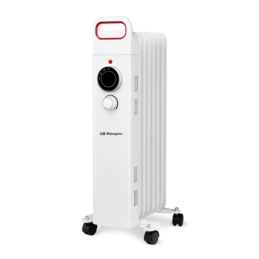 Radiador de aceite Orbegozo RU 1500, 7 elementos, termostato regulable, 3 potencias de calor, ruedas pivotantes multidireccionales, 1500 W