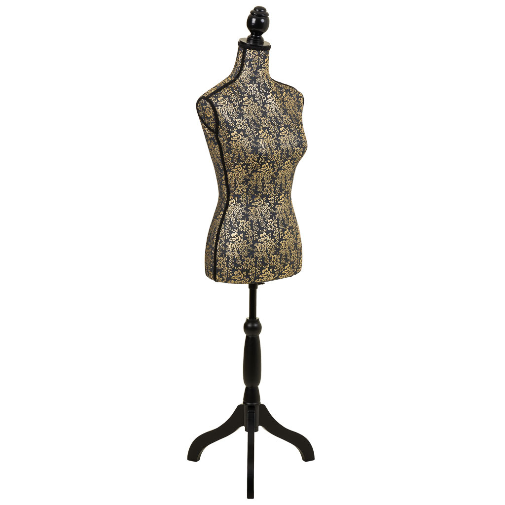 WANDERLUST DECO Maniquí de Madera y Espuma Forrado de Tela Dorado - Realista Ajuste de Ropa - Tamaño Humano