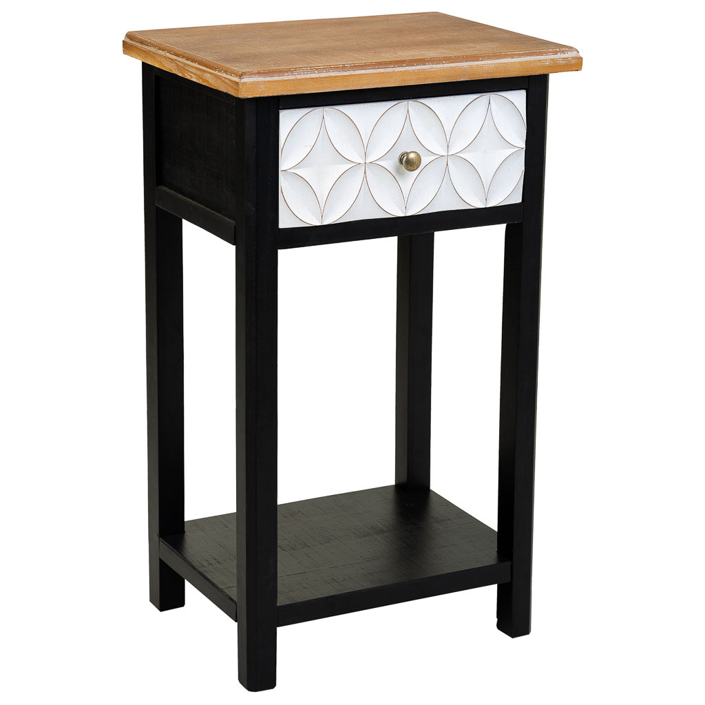 Wonderlust Deco - Mesita de madera con 2 cajon y 1 balda 48x35x82 Negro 48x35x82h cm