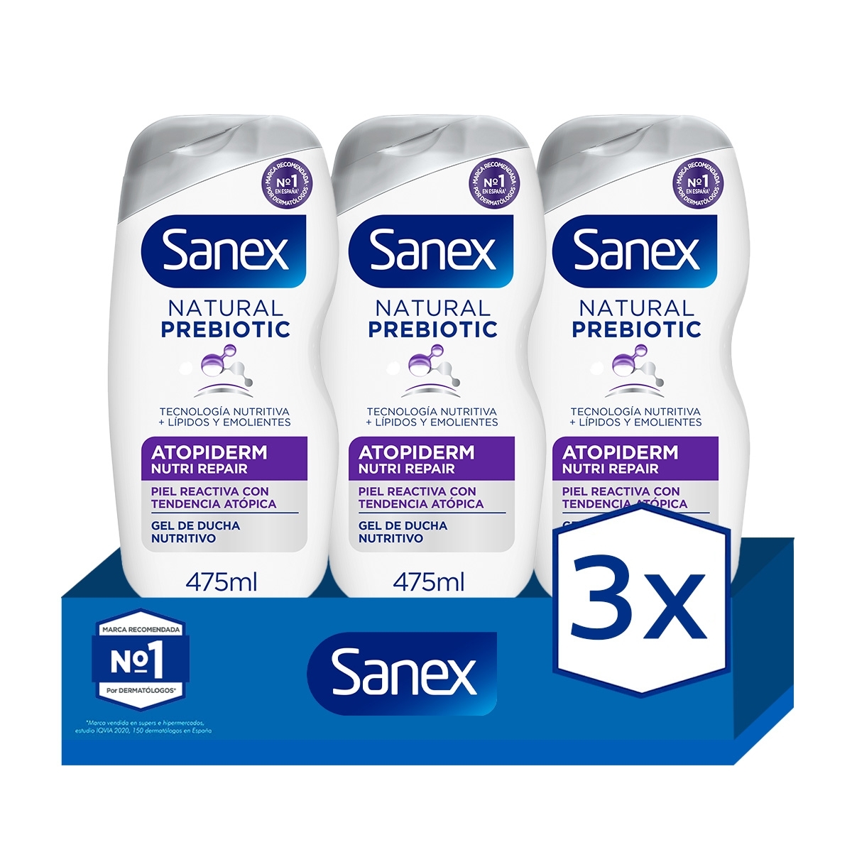 Sanex - Gel de ducha o baño Sanex BiomeProtect Atopiderm Nutri Repair 475ml. Pack 3