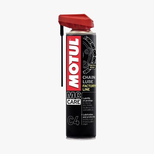 MOTUL MC CARE C4 CHAIN LUBE FACTORY LINE Lubricante para cadena de moto de carretera Coloreado en blanco y adherente Aerosol - Nuevo difusor Multiposición Envase de 400 ml