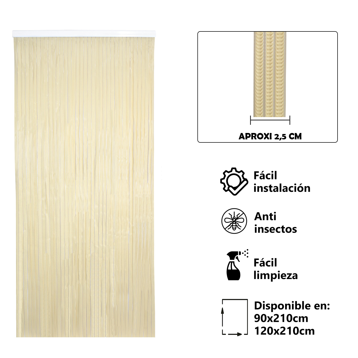 Cortina Plana de PVC Anti insectos para Puerta Exterior o Interior, Material PVC – Libre de Insectos