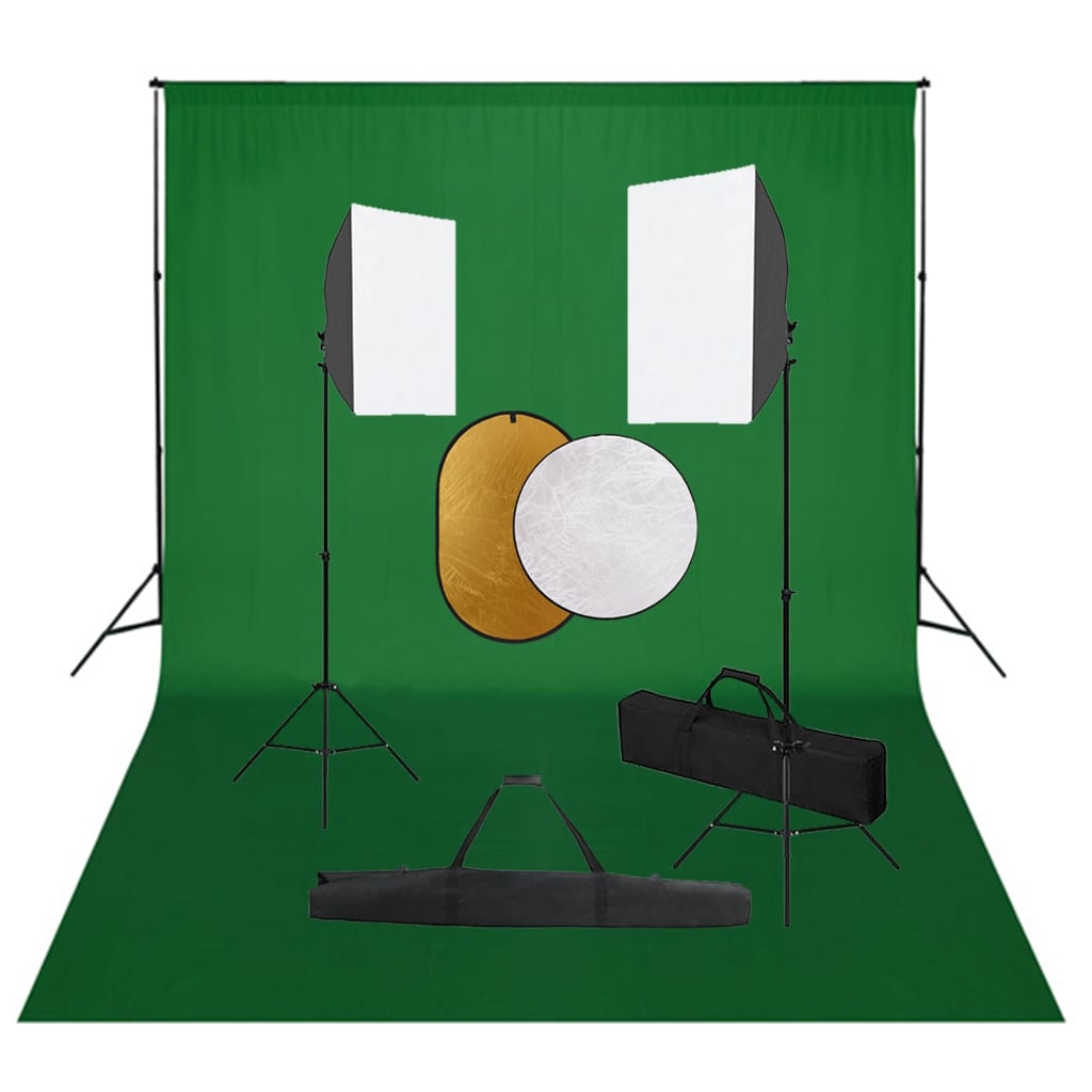 vidaXL Kit de Estudio Fotográfico con Luces Softbox Fondo y Reflector Soporte Color Negro,  Blanco,  Verde y mas
