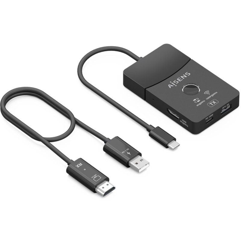 AISENS Docking USB-C a HDMI 1080P@60Hz (Inalámbrico) 30M, 1xHDMI 4K60HZ (Cable) 2xUSB-C 1xUSB-A 1xUSB-C PD 100W, Negro