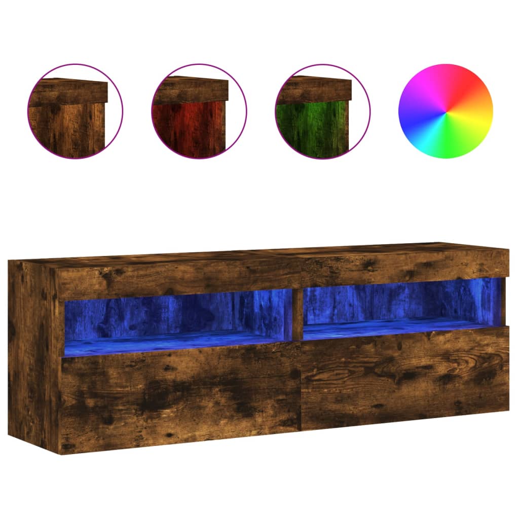vidaXL Muebles TV de pared luces LED 2 uds 60x30x40 cm, Mueble de Salon, Mueble TV, Mueble TV salon, Mesa de TV, Mueble tele