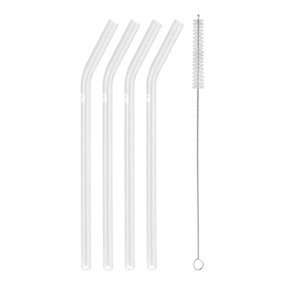 ZWILLING - Pajitas de Vidrio de Borosilicato Robusto, 4 Unidades, Sorrento, Sostenible y Reutilizable, Incluye Cepillo de Limpieza