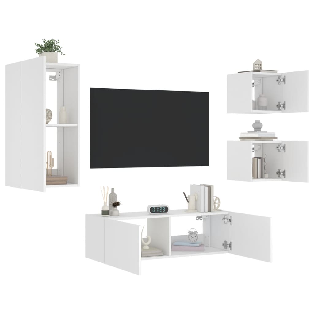 vidaXL Muebles de TV de pared con luces LED 4 piezas, Mueble de Salon, Mueble TV, Mueble TV salon, Mesa de TV, Mueble tele