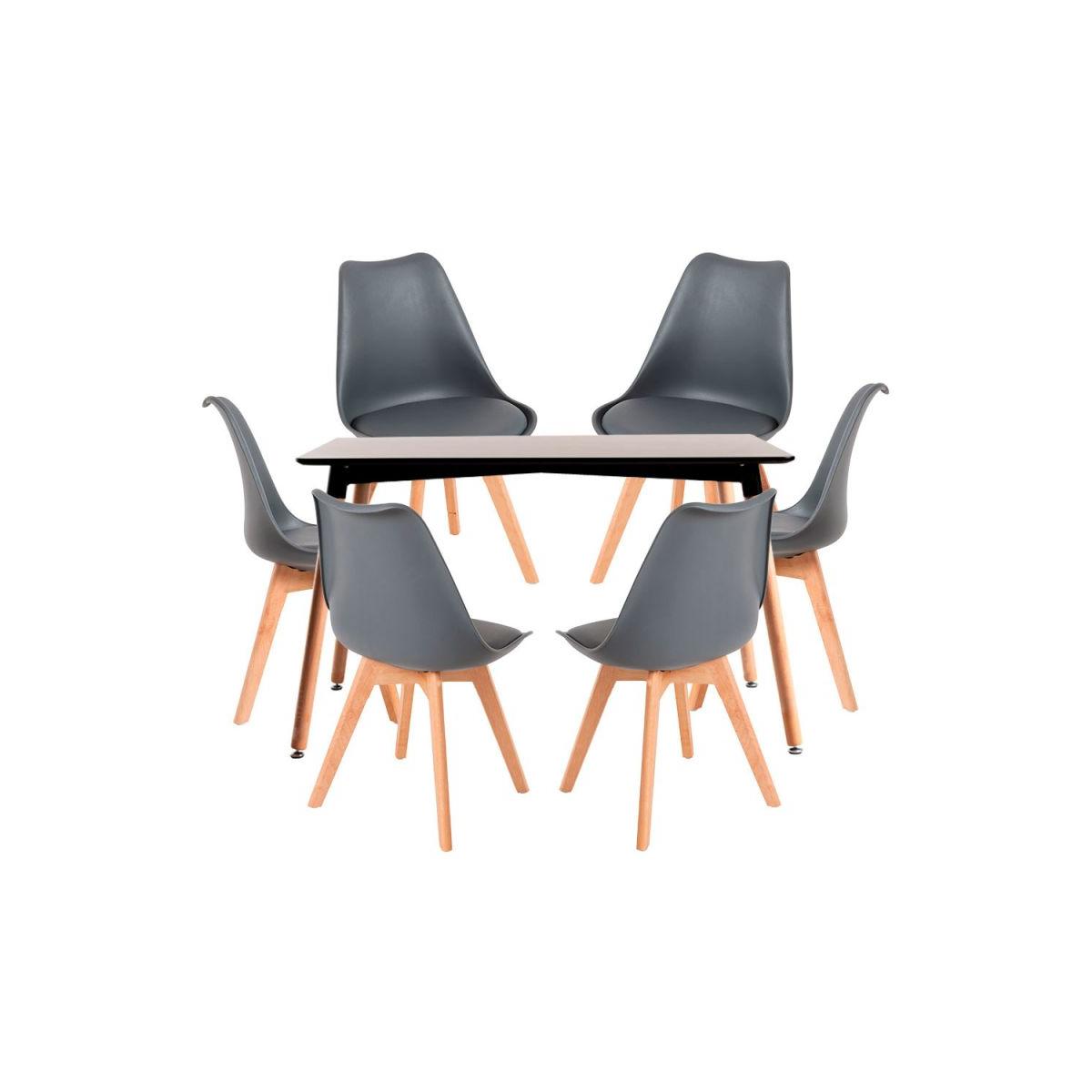 Regalos Miguel - Conjuntos de mesa y sillas - Conjunto Mesa Tower Rectangular 120 x 80 cm Negra y Pack 6 Sillas Synk Basic - Gris