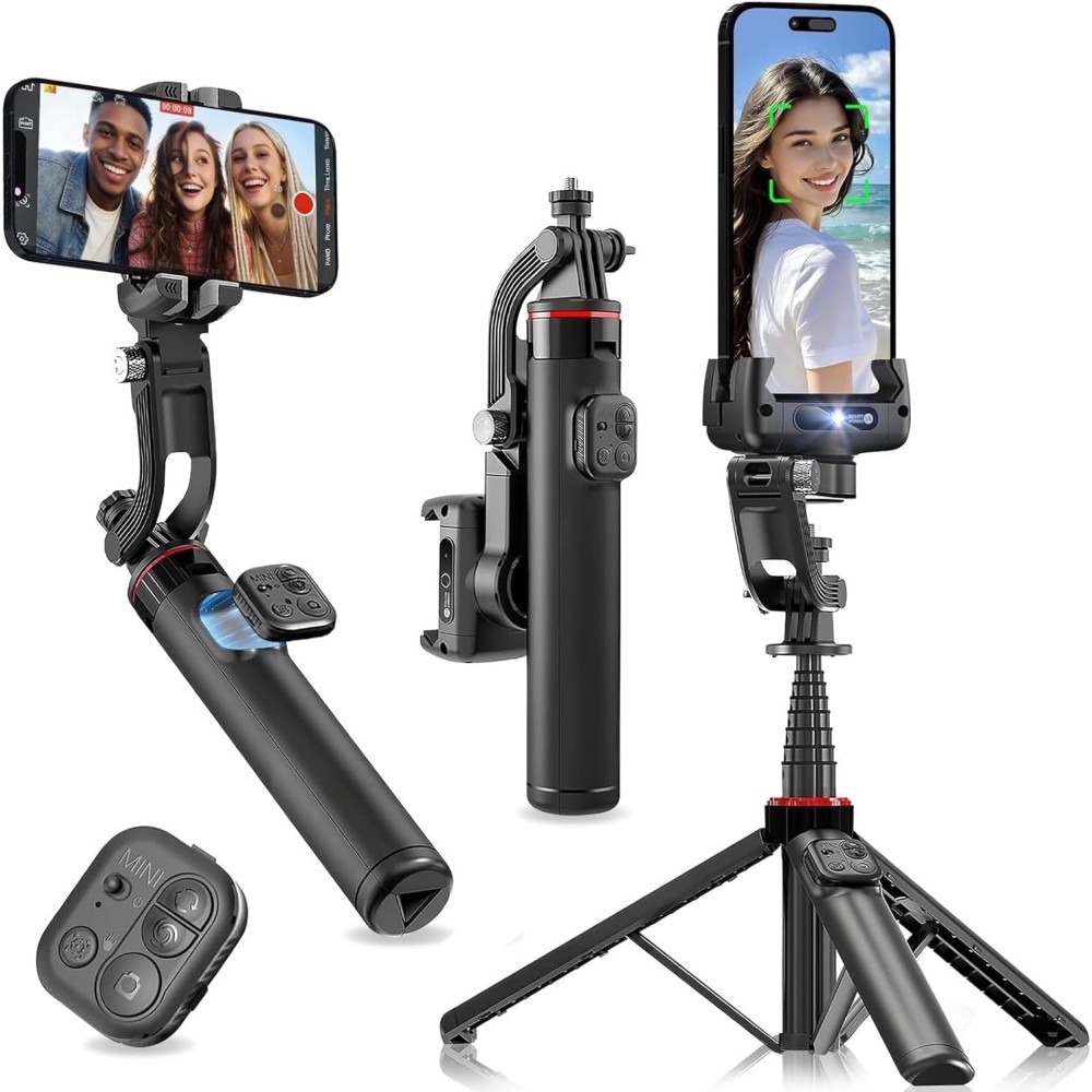 Soporte Estabilizador Gimbal Selfies con Seguimiento De IA, 360° Inteligente Trípode Plegable Portátil, Android Y iPhone (C22)