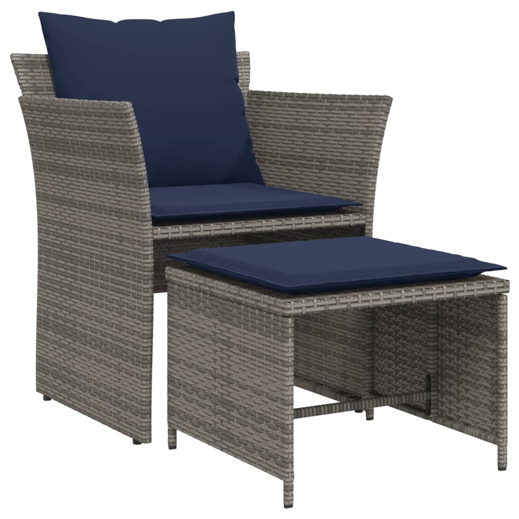 vidaXL Sillón de jardín con reposapiés ratán sintético gris