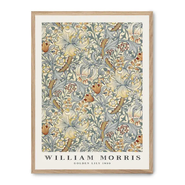 Cuadro golden lily 30x40cm, Póster impreso en papel de primera calidad de 180gr, montado sobre marco de madera MDF acabado roble., Arte - Pintores famosos - William Morris