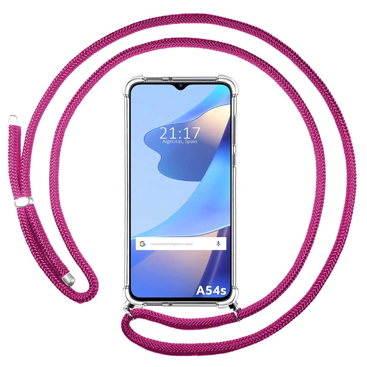 Funda Colgante Transparente para Oppo A54s con Cordon Rosa Fucsia