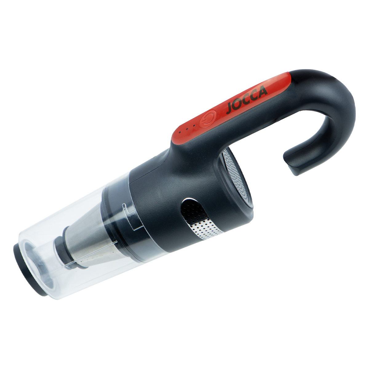 Aspirador de mano sin cable recargable Jocca para solidos y líquidos, con 2 velocidades, sistema de aire ciclónico, filtro lavable HEPA y de acero inoxidable, depósito desmontable de 0.5L y varios accesorios.