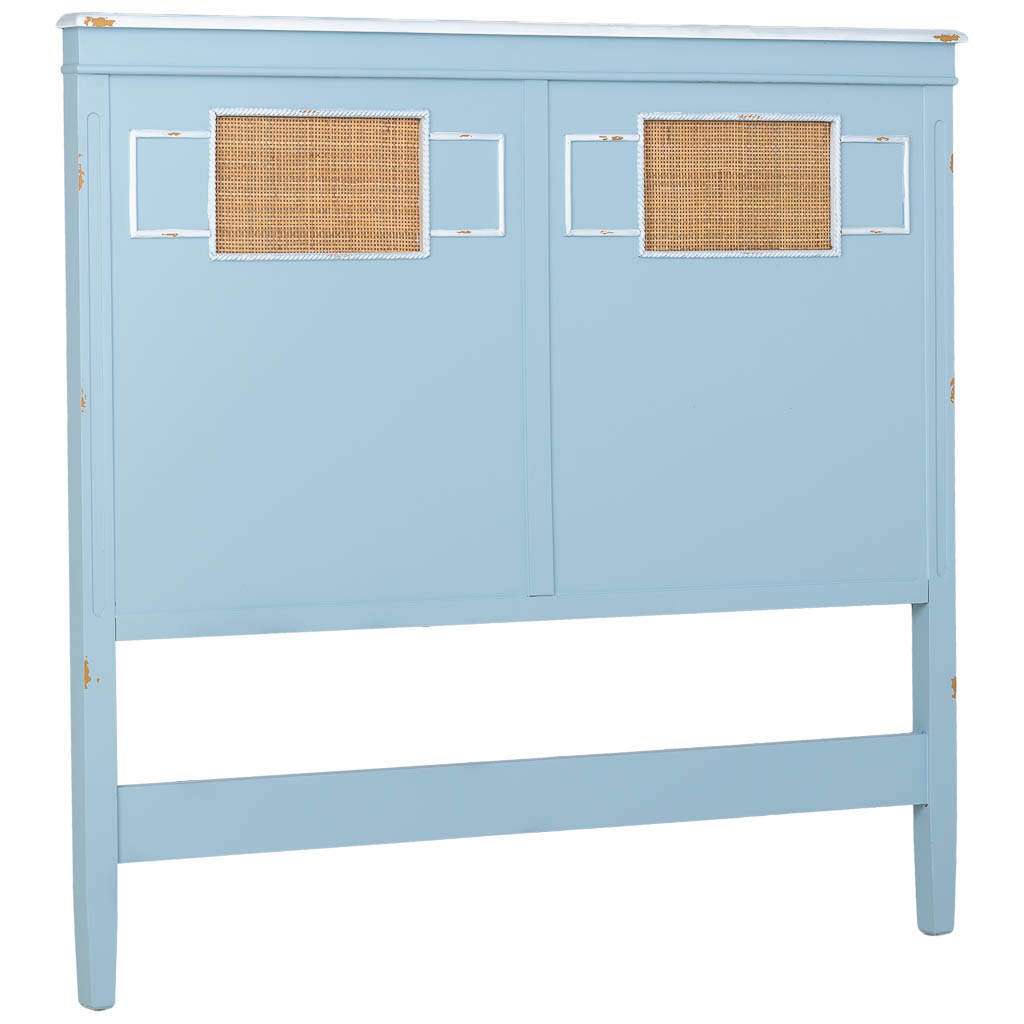 Wonderlust Deco - Cabezal de cama de madera con rejilla azul 150x6x130 Azul 150x6x130h cm