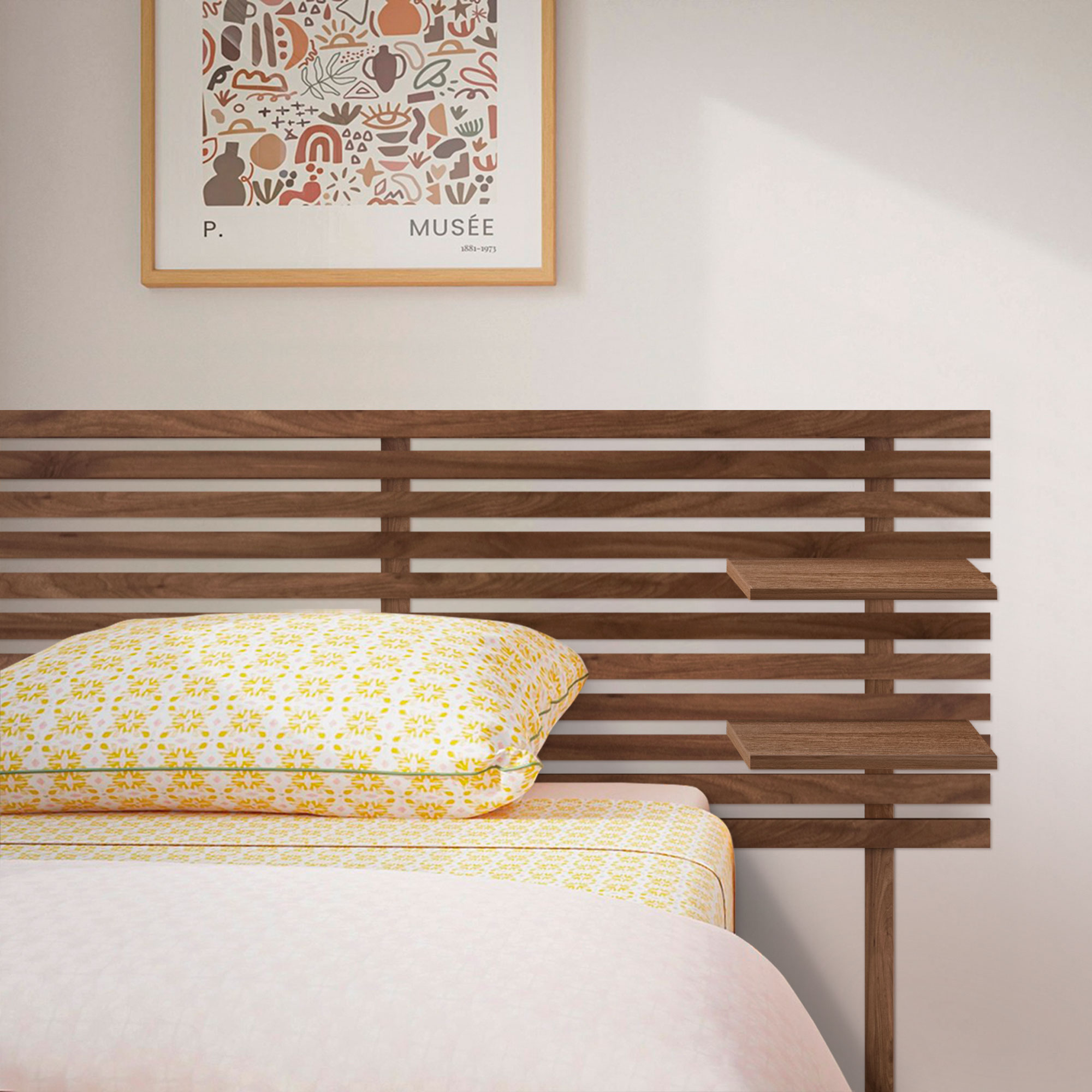 Cabecero con Estantes de Madera reciclada DM Colgante Pared Estilo Palet Japones con Patas