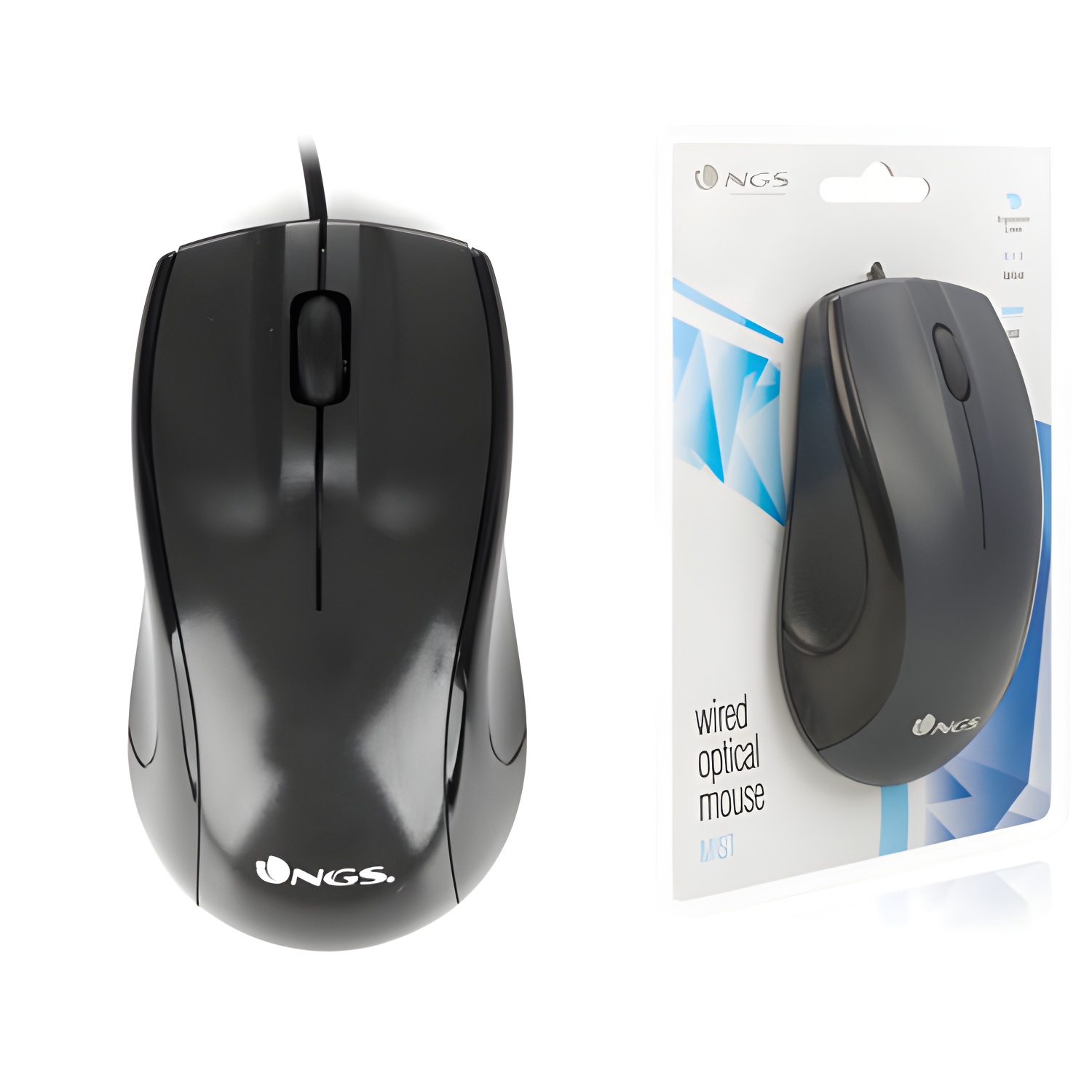 Ratón óptico NGS Black Mist con Cable - 1000 Dpi - Negro