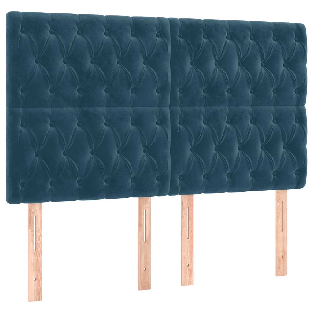 vidaXL Cabecero de cama azul oscuro 160x7x118/128 cm Terciopelo