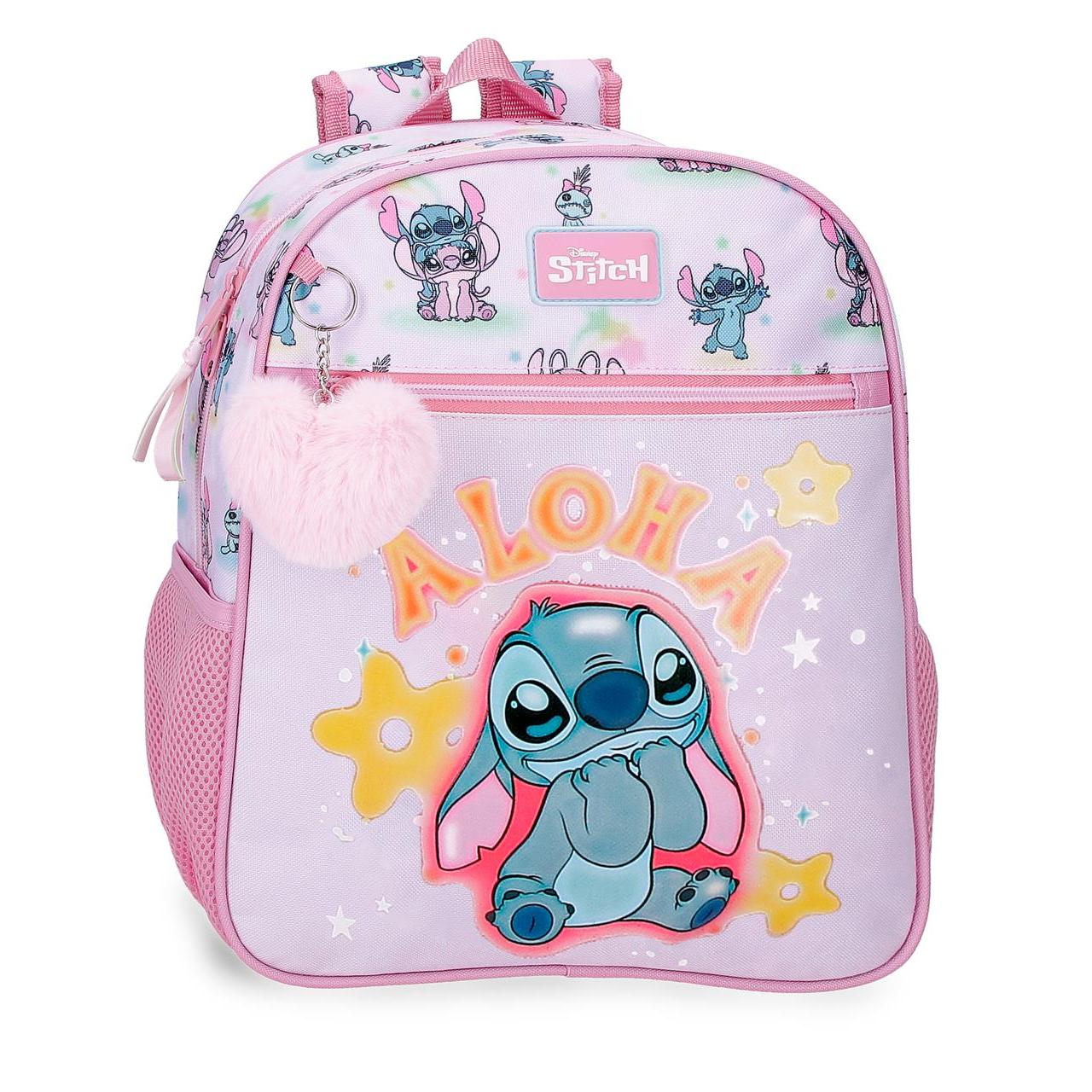 Mochila escolar adaptable a carro Stitch You & Me 27x33x11cm Malva