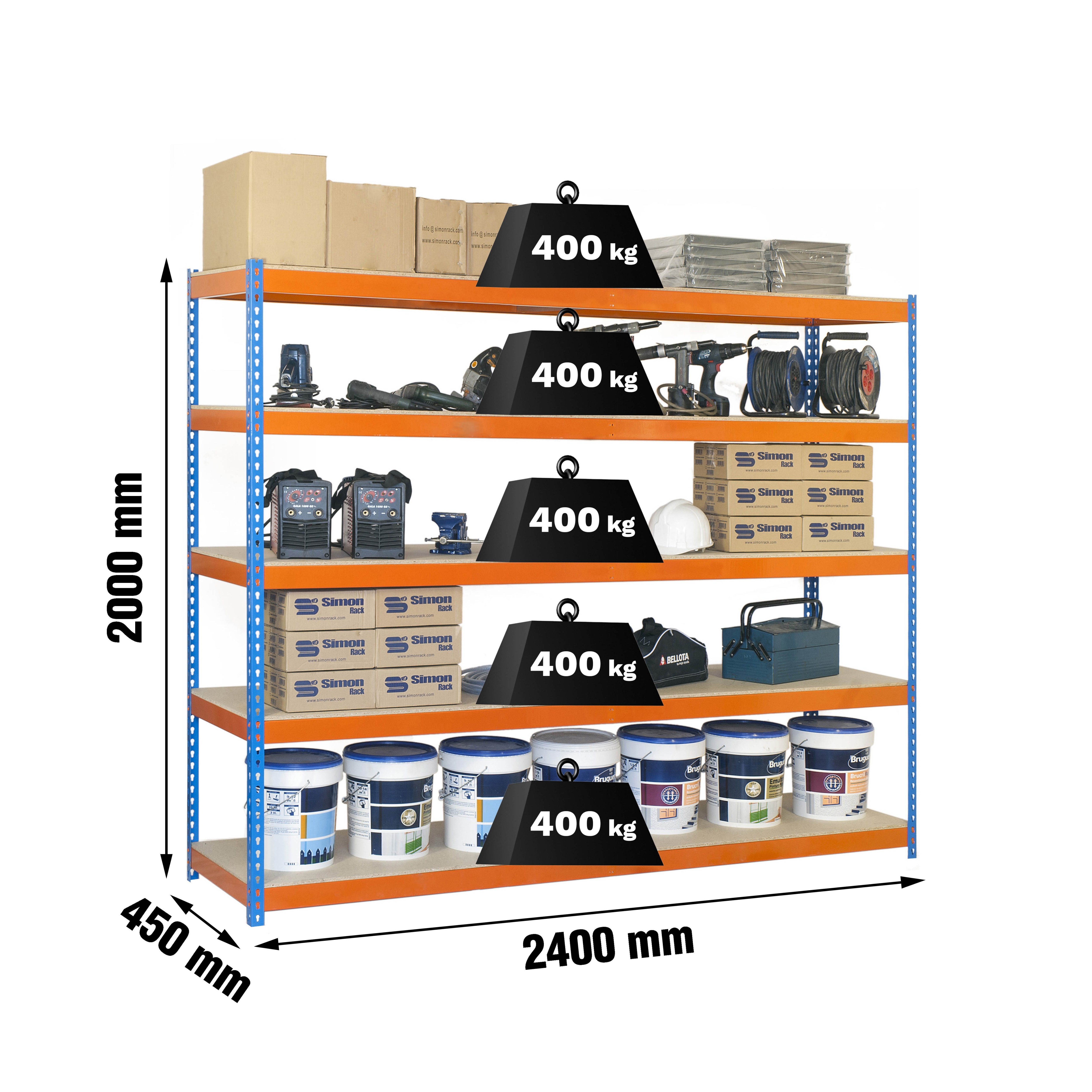 Estantería SIMONRACK Simonforte 2404-5 chipboard azul/naranja/mader