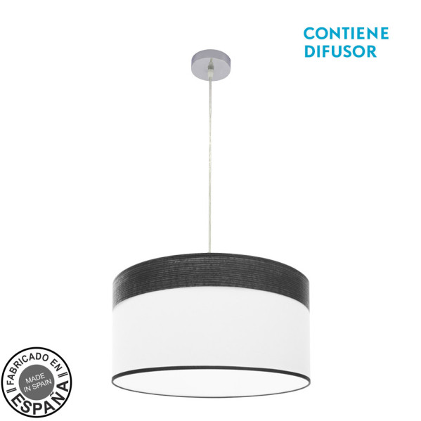 Colgante cloe 2xe27 cromo/blanca-madera negra regx50x50 cm