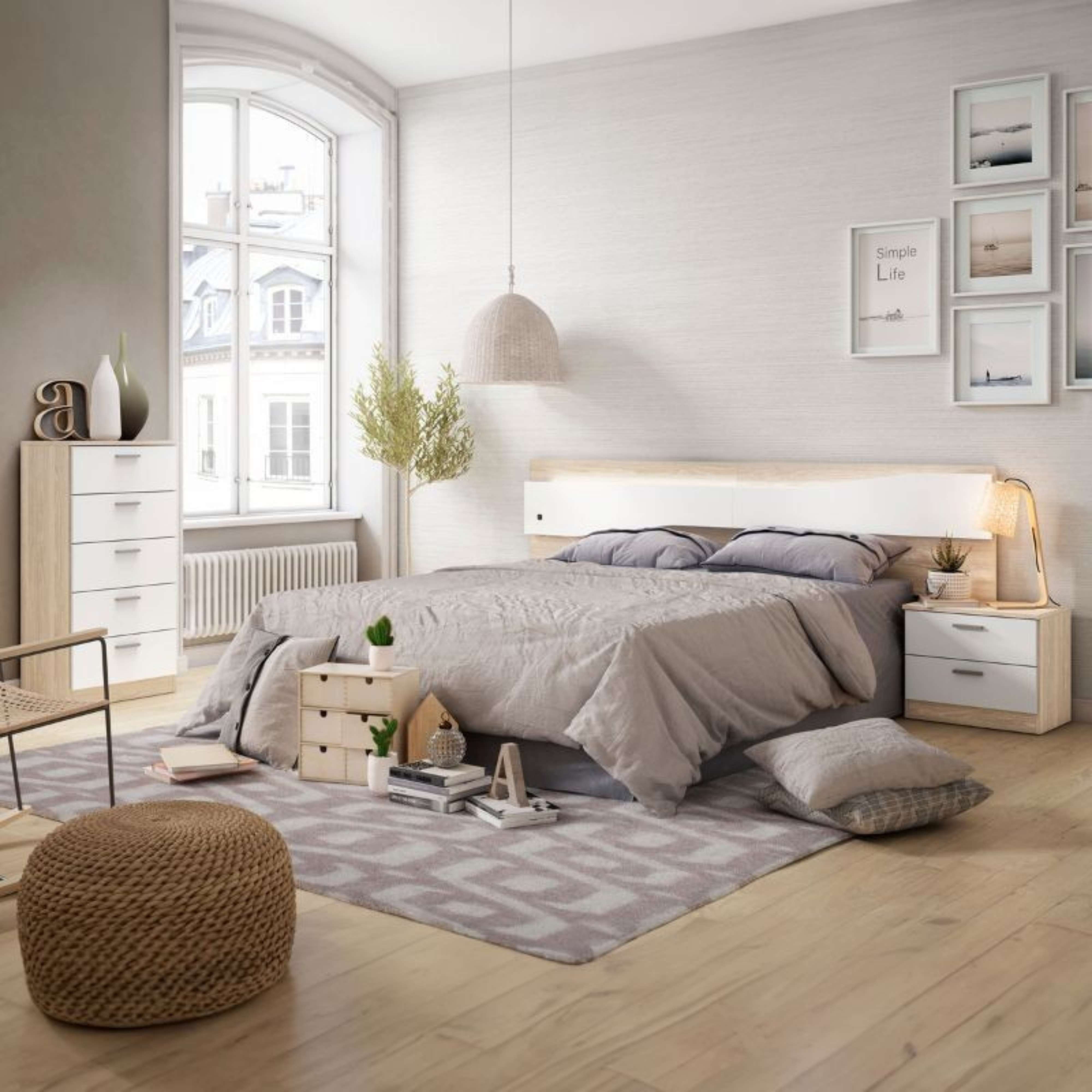 Miroytengo Dormitorio Completo Matrimonio Sahara y Blanco estilo Moderno 150 cm