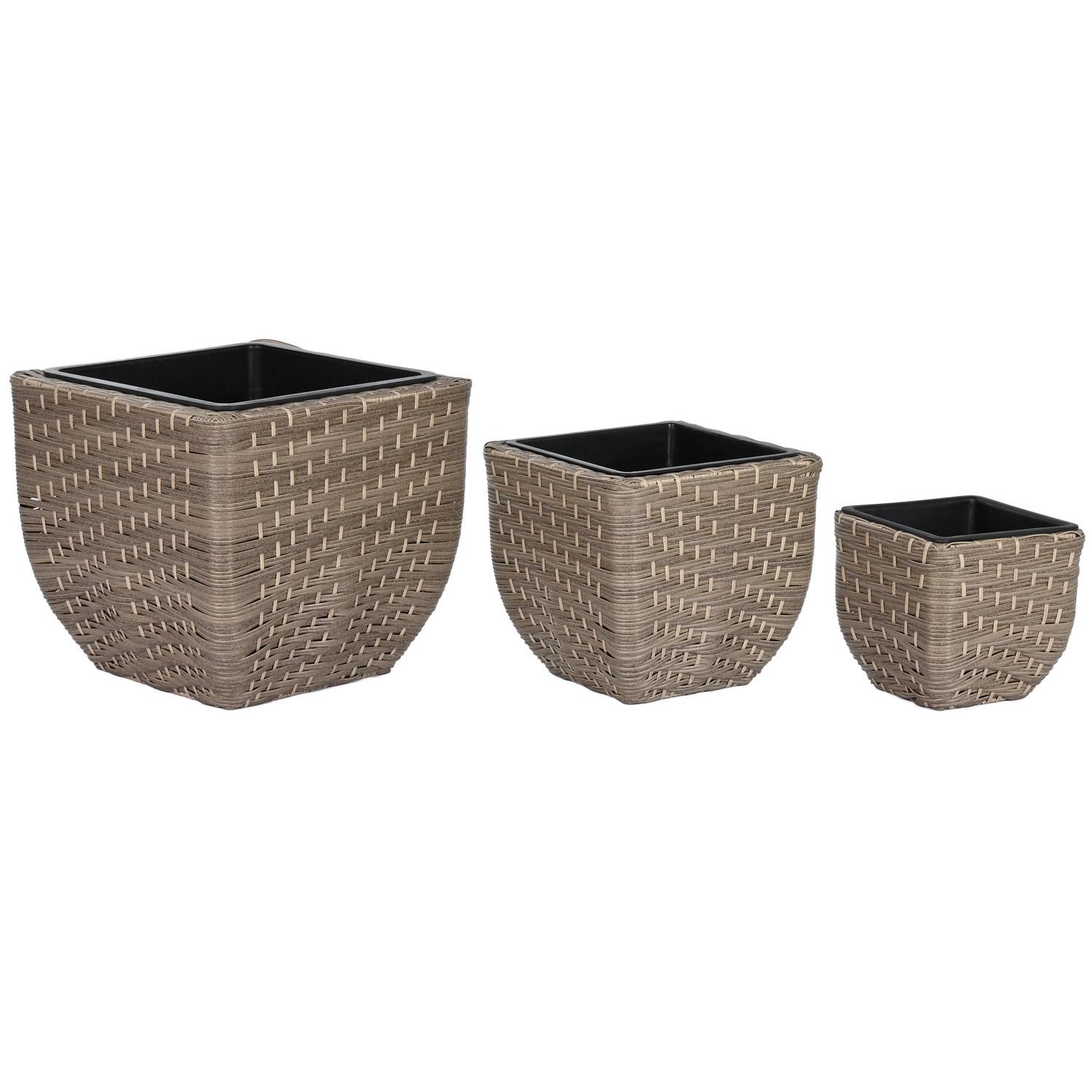 Macetero Set 3 Ratan Sintetico Pp 40X40X36 Natural El mejor complemento para tu hogar  -Fijalo-