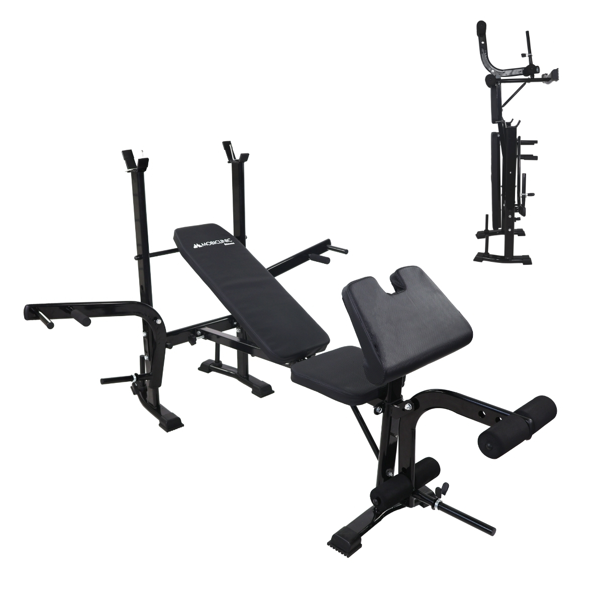 Mobiclinic Banco de musculación multifuncional Acero Plegable Ajustable Soporte para barras 140x170x110cm 250kg Mod PRESSFIT