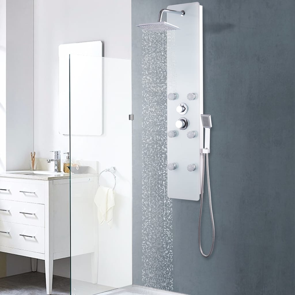 vidaXL Panel Ducha Acero Inoxidable y Cristal 25x44,6x130 cm Baño Aseo Color Blanco,  Negro, y mas