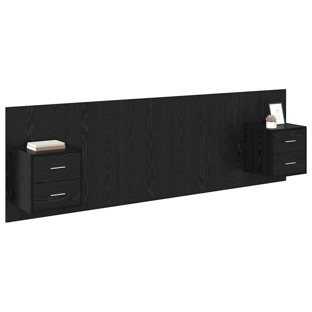 vidaXL Cabecero con Mueble 3 pcs Roble Negro Madera de ingeniería