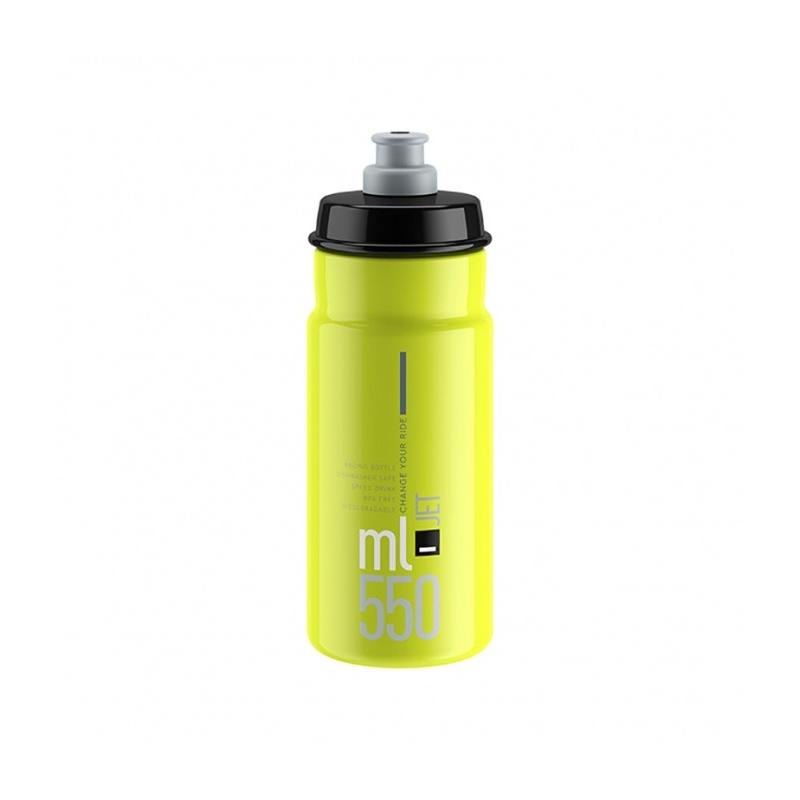 Elite - Bidón Jet Amarillo Fluor Logo Negro 550ml para deporte y fitness, de plástico sin BPA, ligero (54 g) y ergonómico para entrenamiento diario, ciclismo y gimnasio