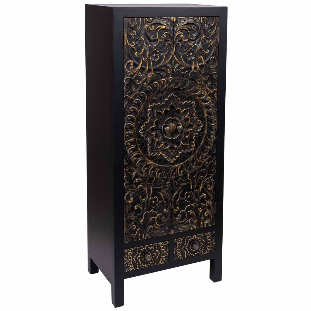 Wonderlust Deco - Armario de madera 2 cajones 2 puertas 50x34,5x121h cm Negro 50x34,5x121h cm