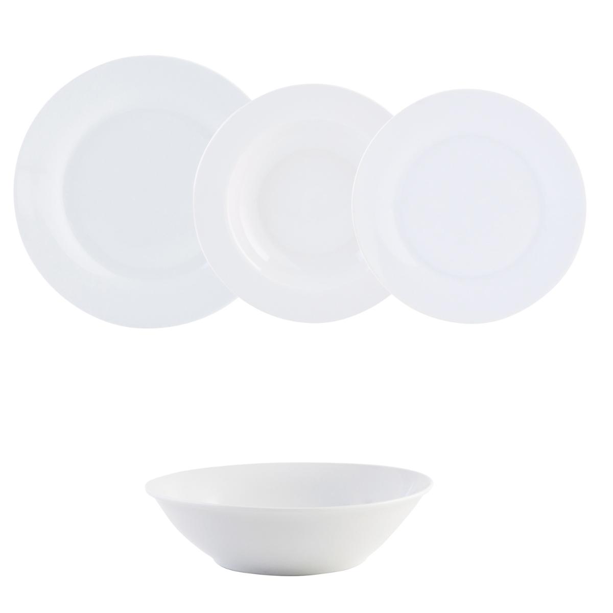 Quid QUID BASIC Vajilla Porcelana 19 PIEZAS - 6 PERSONAS Blanco Brillo Blancura y Resistencia para el Día a Día Apilable Apto Microondas Alta Calidad