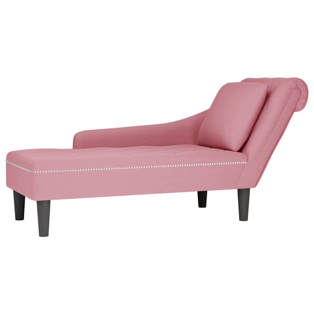 vidaXL Tumbona con almohada y reposabrazo derecho terciopelo rosa