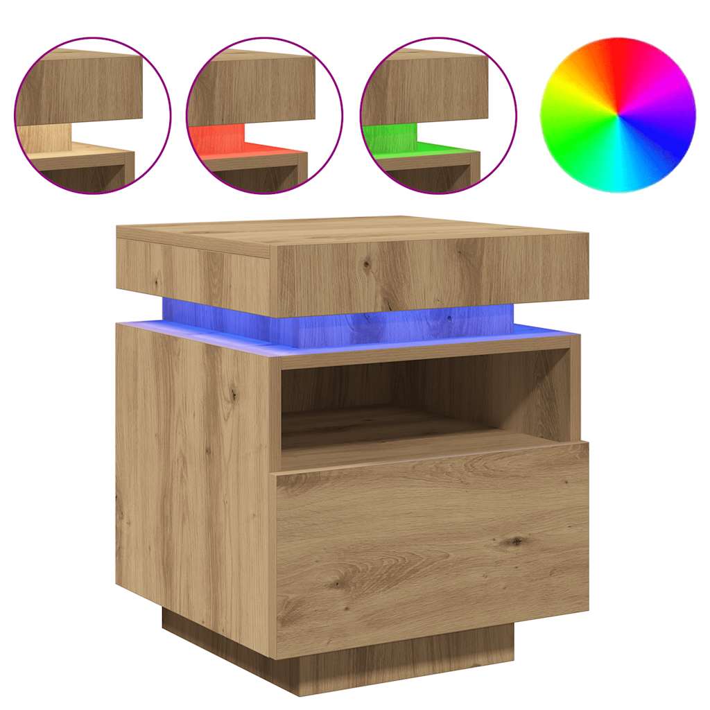 vidaXL Mesita de noche con luces LED roble artisan 40x39x48,5 cm