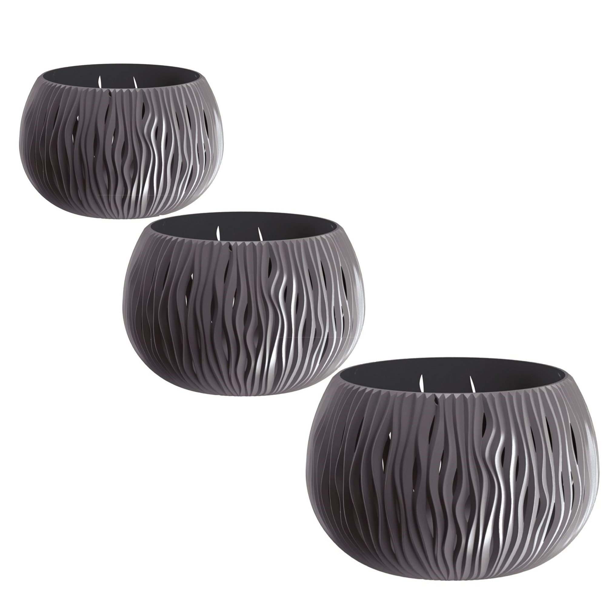 Wellhome Pack 3 Macetas BOWL SANDY Plástico Depósito Antracita Set M