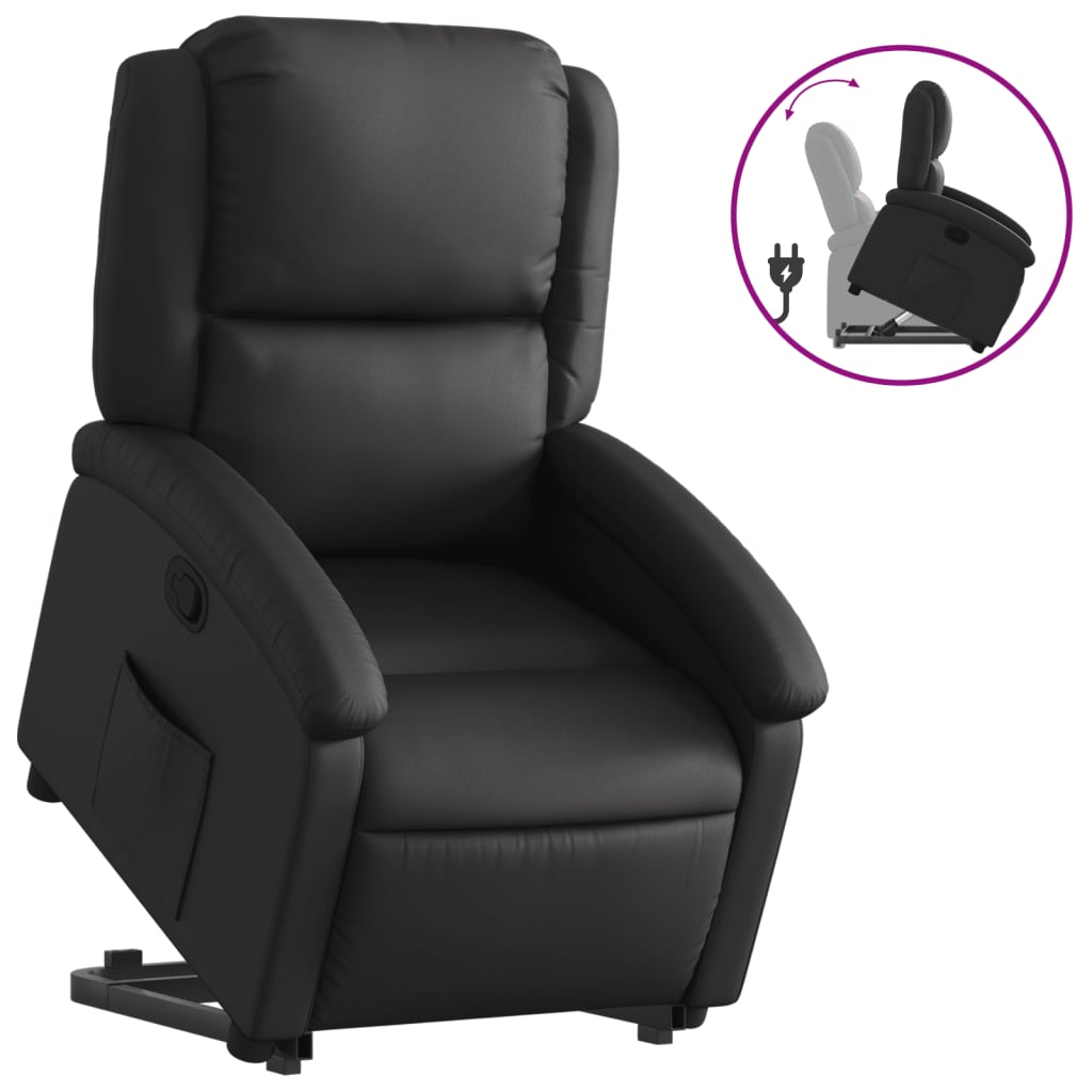 vidaXL Sillón reclinable elevable cuero auténtico negro