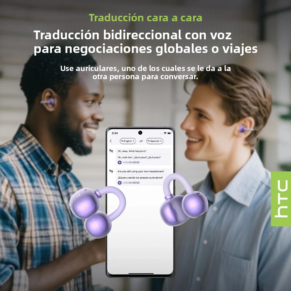 HTC NE54 V6.0 Bluetooth LCD Screen AI Translator Wireless Headphones With Ear Clip Noise Reduction For Sports And Office_voghion.com