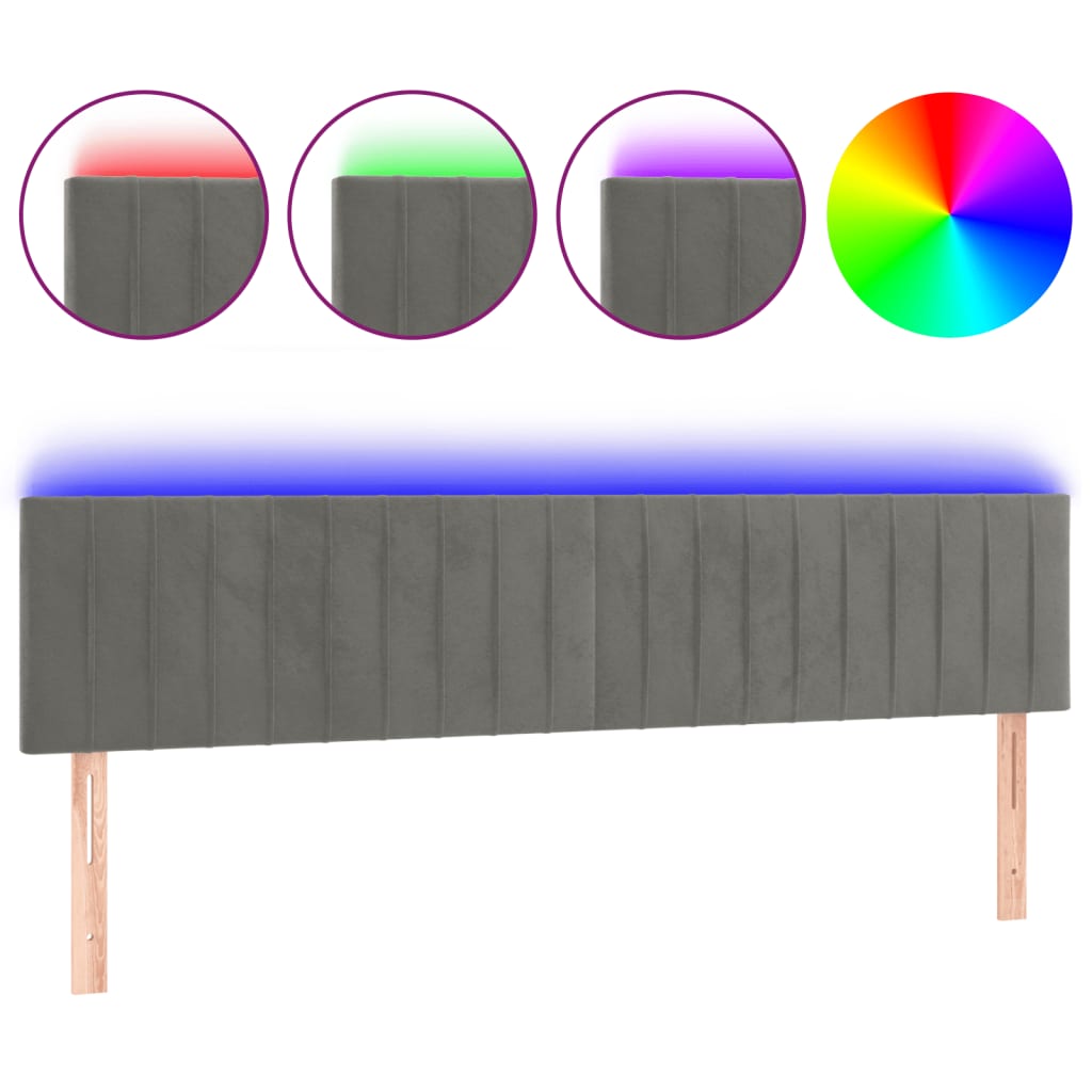 vidaXL Cabecero con LED de terciopelo gris claro 180x5x78/88 cm