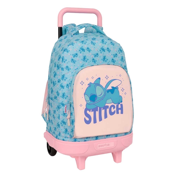 Safta stitch ohana mochila con carro - extraible - bolsillo frontal - portabotellas - tirador doble - hombreras acolchadas - asa acolchada - tarjeta id - 33l - 330x220x450mm - color azul claro