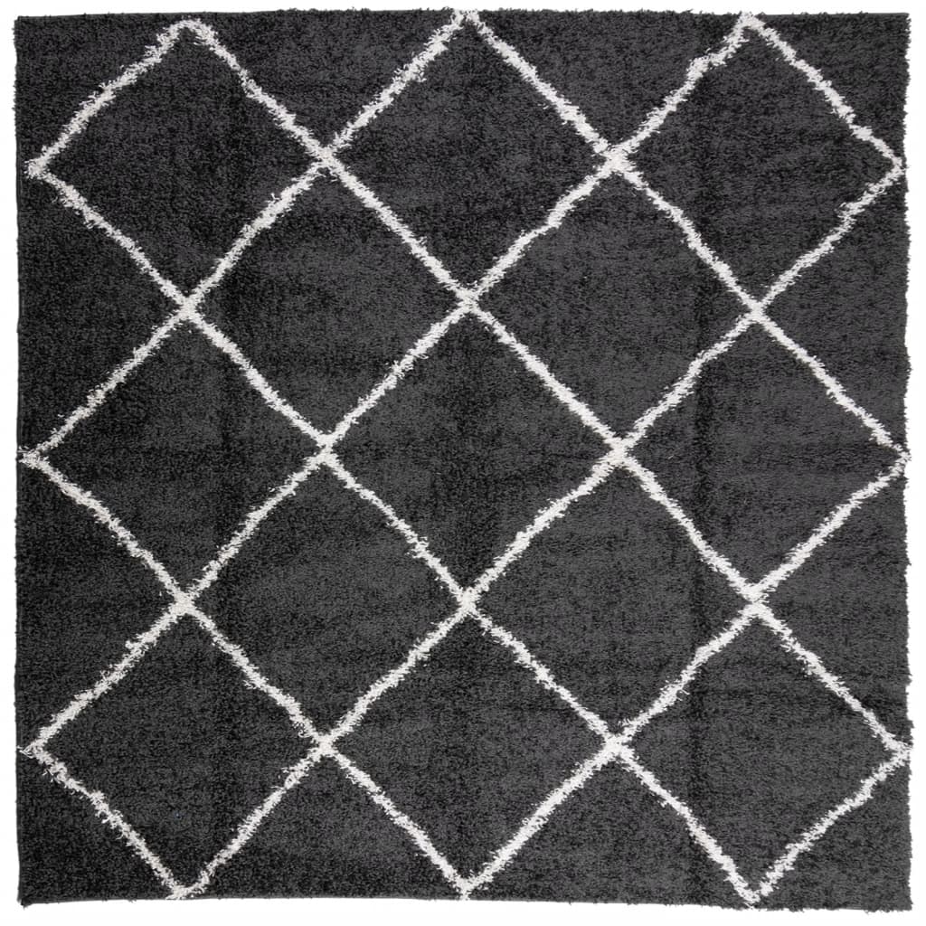 Vidaxl Alfombra Peluda de Pelo Largo Moderna PAMPLONA 120x120 Cm Color Antracita - Beige - Crema - Alfombra de Piso para Sala de Estar