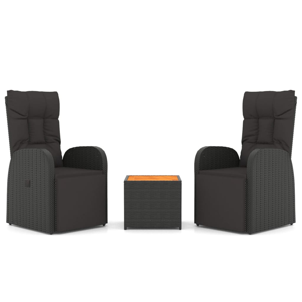 vidaXL Juego muebles jardín 3 pzas madera acacia ratán sintético negro