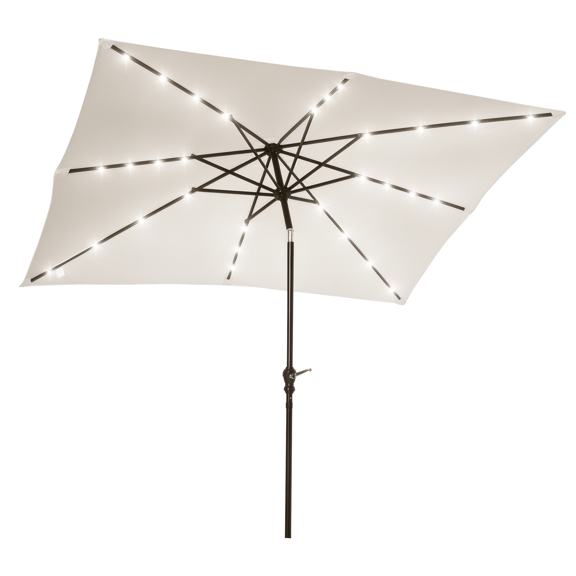 Outsunny Sombrilla Terraza Exterior 2,7x2x2,5 m Sombrilla de Jardín con Techo Inclinable hasta 45° Luces LED Solares Poste de Acero y Manivela Parasol para Patio Terraza Blanco Crema