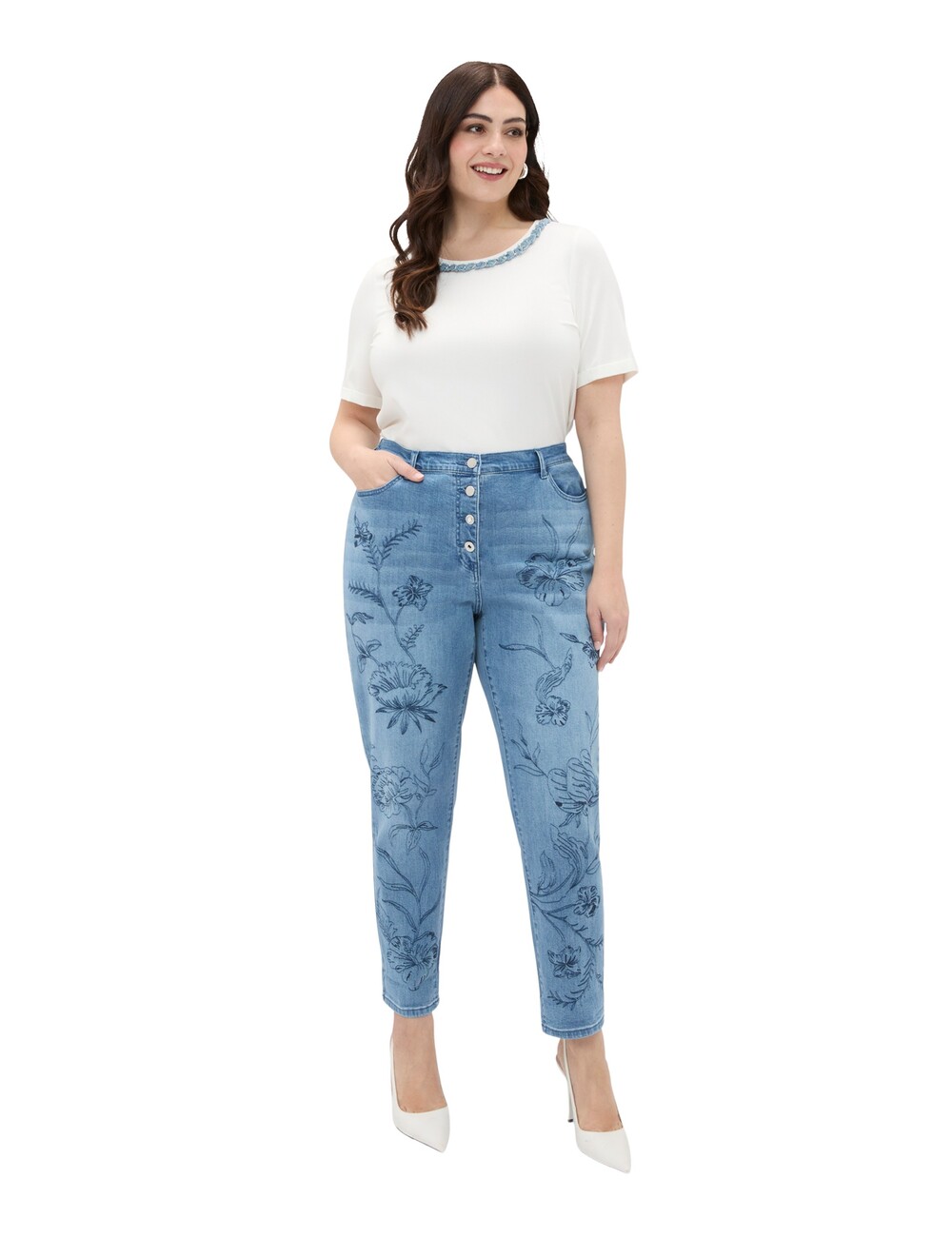 Fiorella Rubino - Jeans Barrell con bordado floral