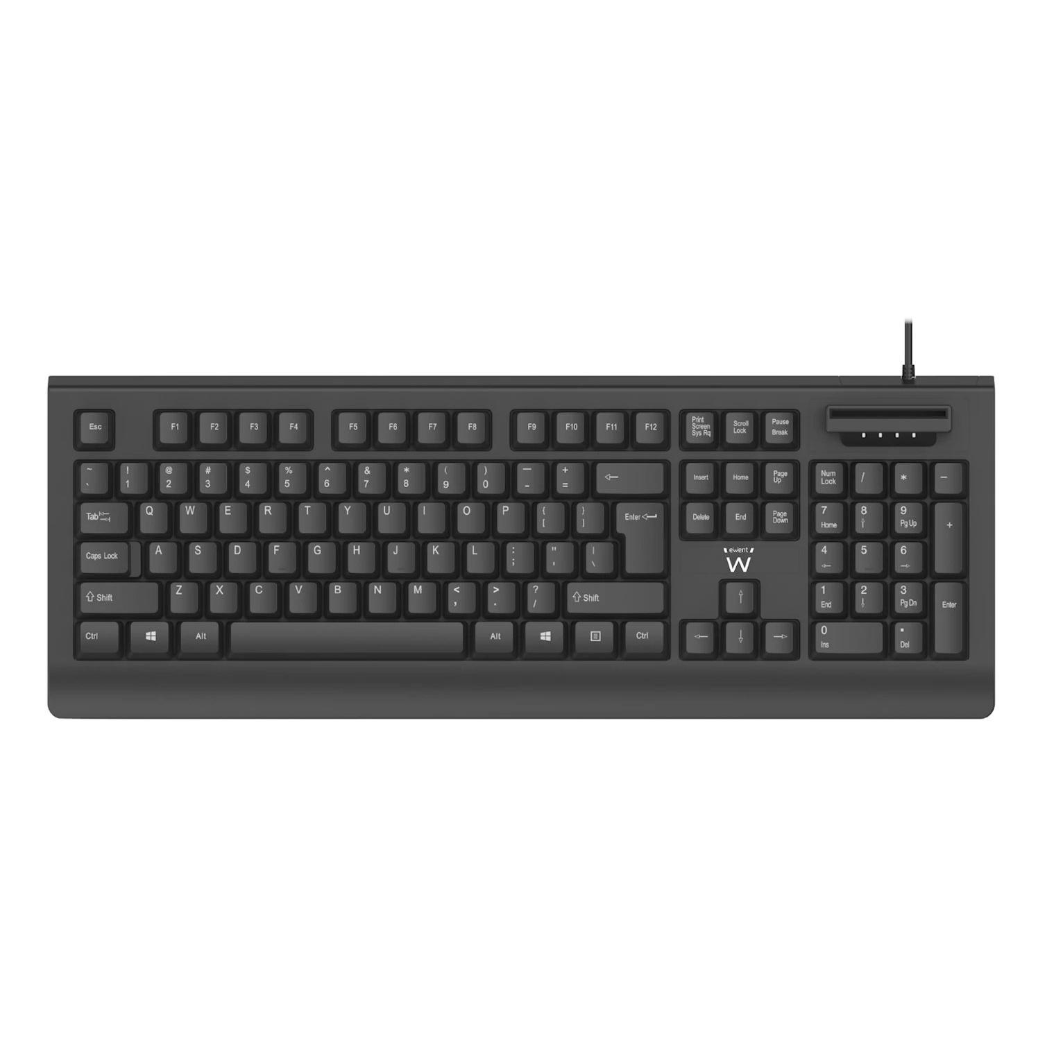 Teclado EWENT EW3286  | Computación segura y entornos que requieren autenticación por tarjeta inteligente (DNI y tarjetas ISO 7816)., Membrana, USB, Teclado numérico