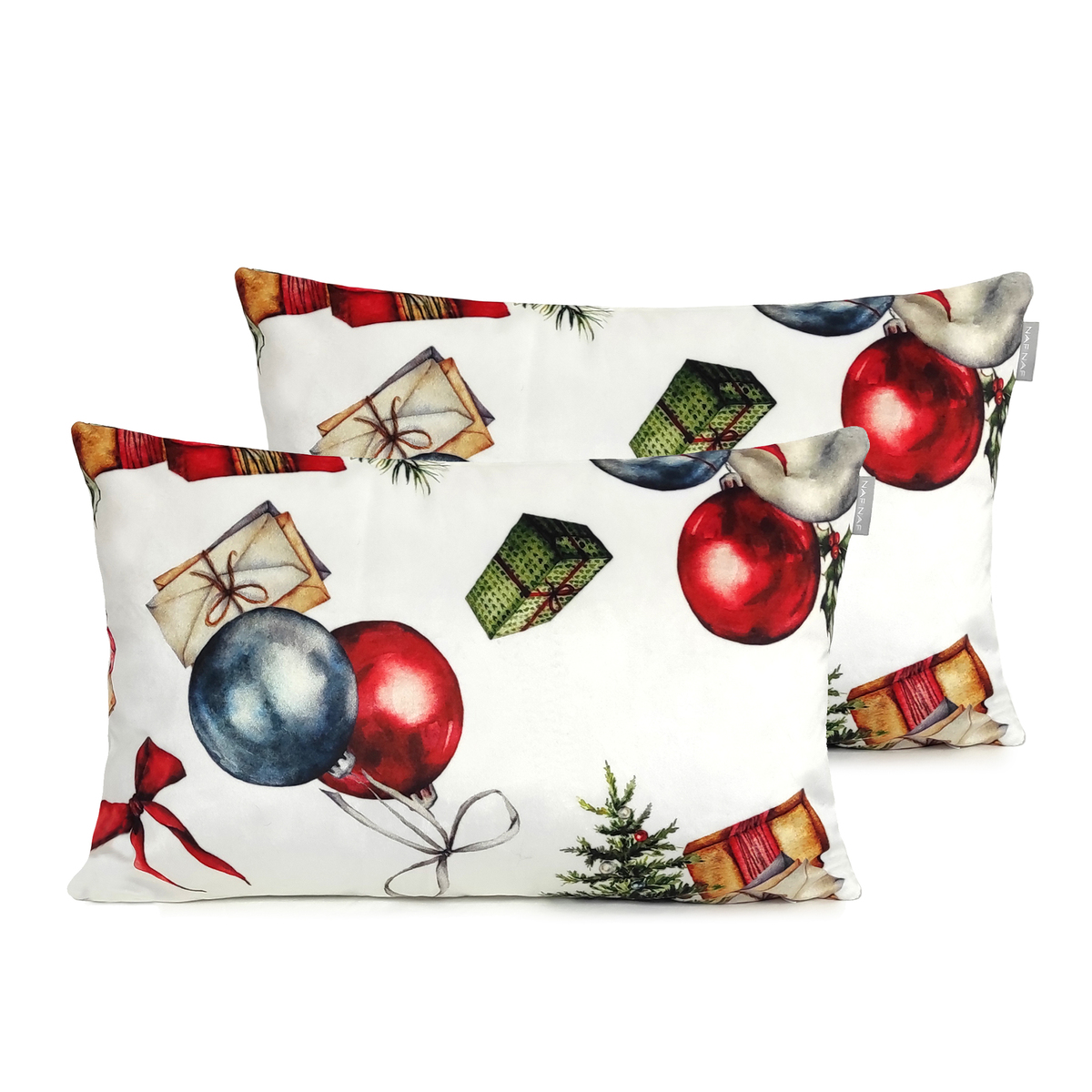 NAF NAF - 2 fundas de cojín de Navidad de terciopelo PRESENTS 30x50 cm