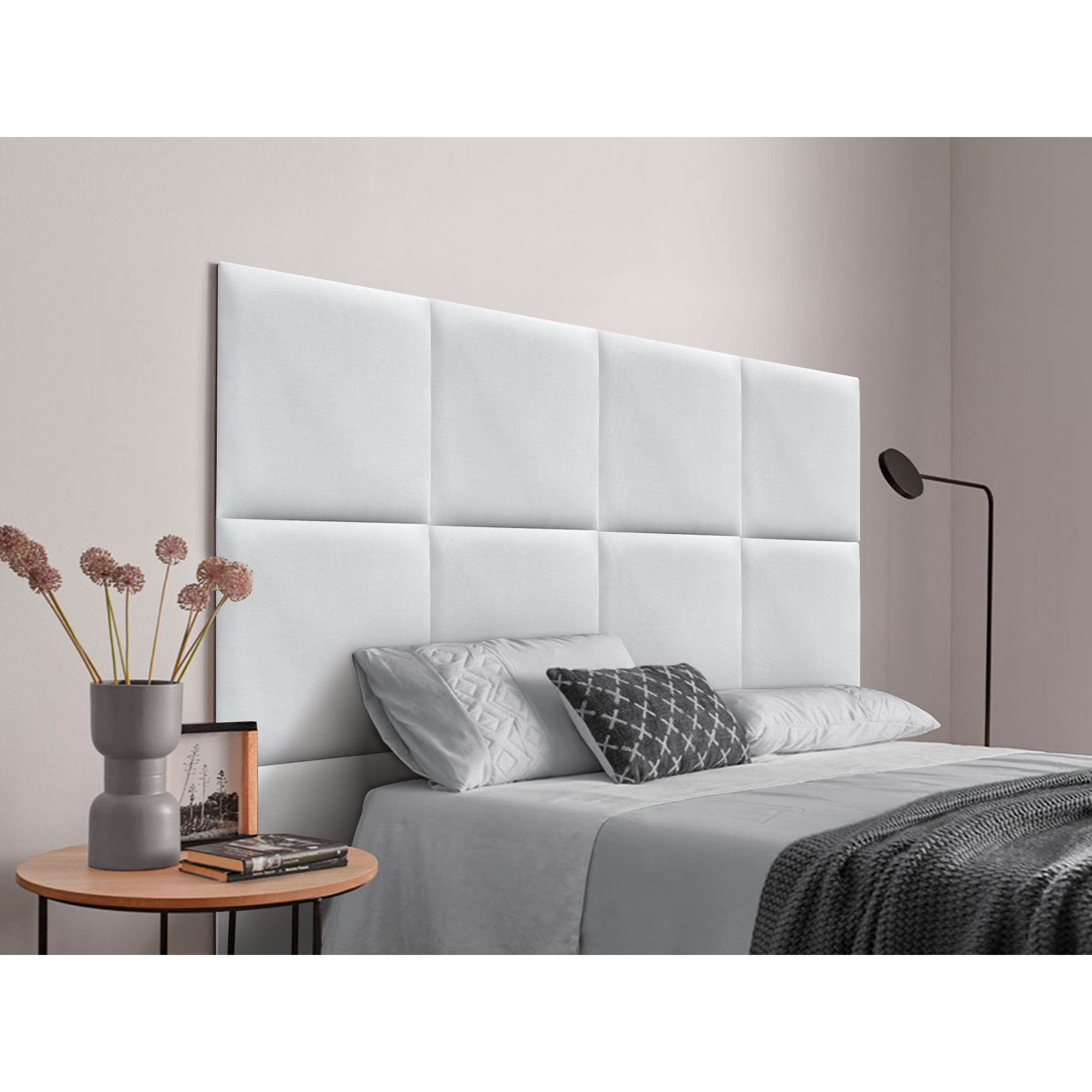 DHOME Cabecero Tapizado Compuesto de Paneles Autoadhesivos Intercambiables de Tela Acualine Cama Lujo Dormitorio Acolchado