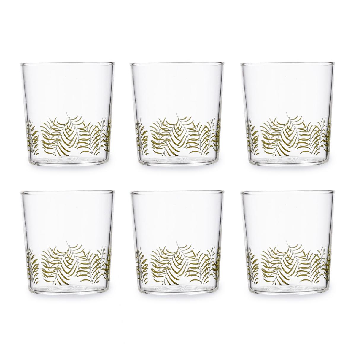 LUMINARC FLORAL Set 6 Vasos Altos Vidrio 36CL Transparente Decorado Fabricado en Francia Ecológico