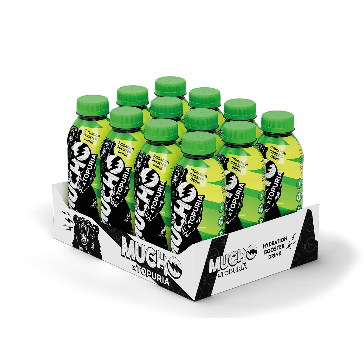 Mucho x Topuria: Bebida Hidratante Pack 12 Botellas de 500 ml. 4 Sabores Disponibles: Cherry KO - Watermelon Champ - Mango Chao - Apple Clutch